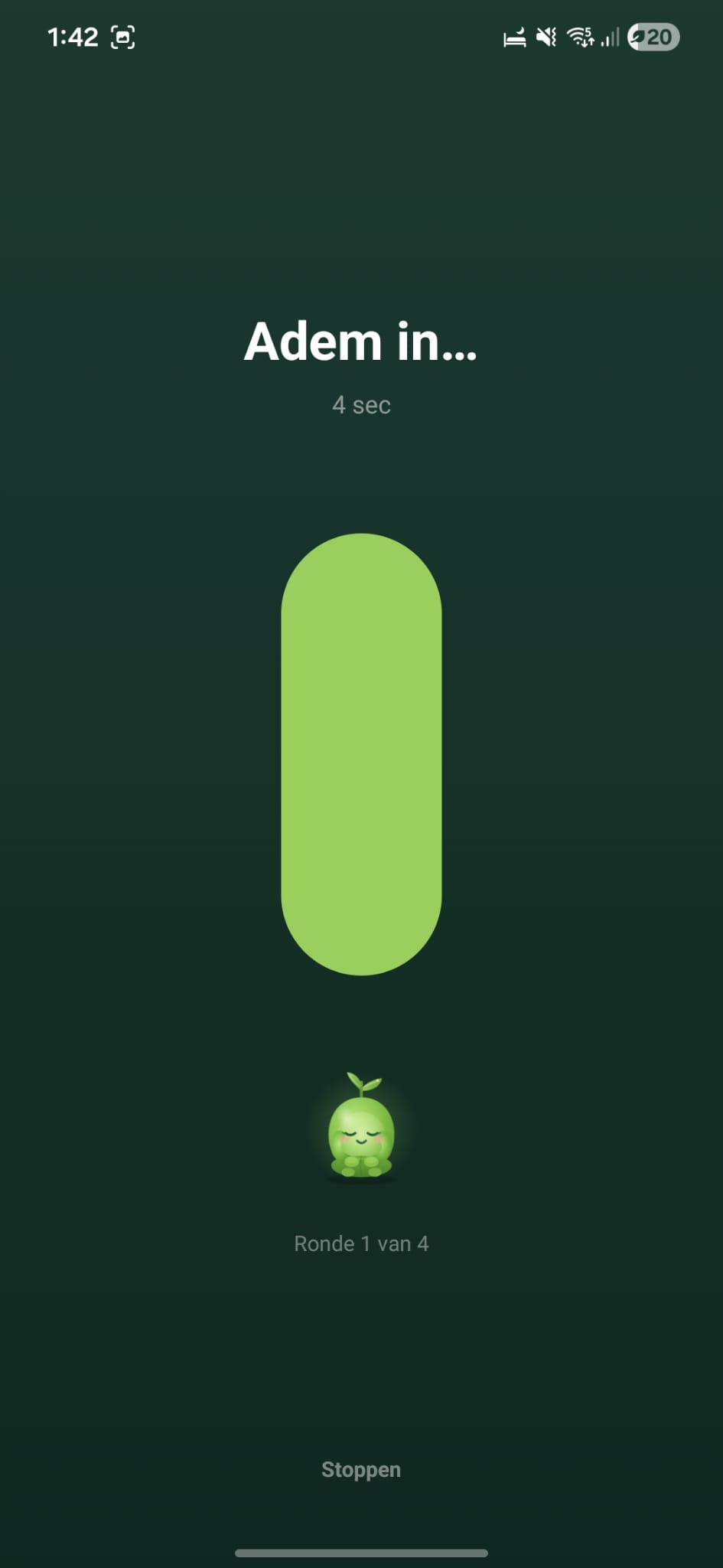 Breathing exercise screen — Adem in, 4 seconds